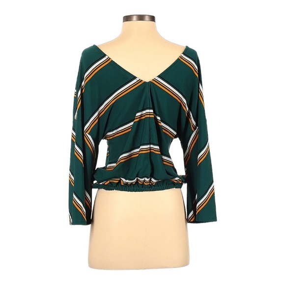 Express One Eleven Green Stripe Wide Sleeve Banded Bottom Top - Picture 6 of 8